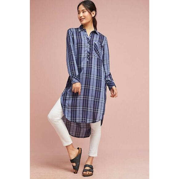 Anthropologie Tops - New Anthropologie Arnelis Button Down Maxi Shirt by Harshman $268 SMALL Blue